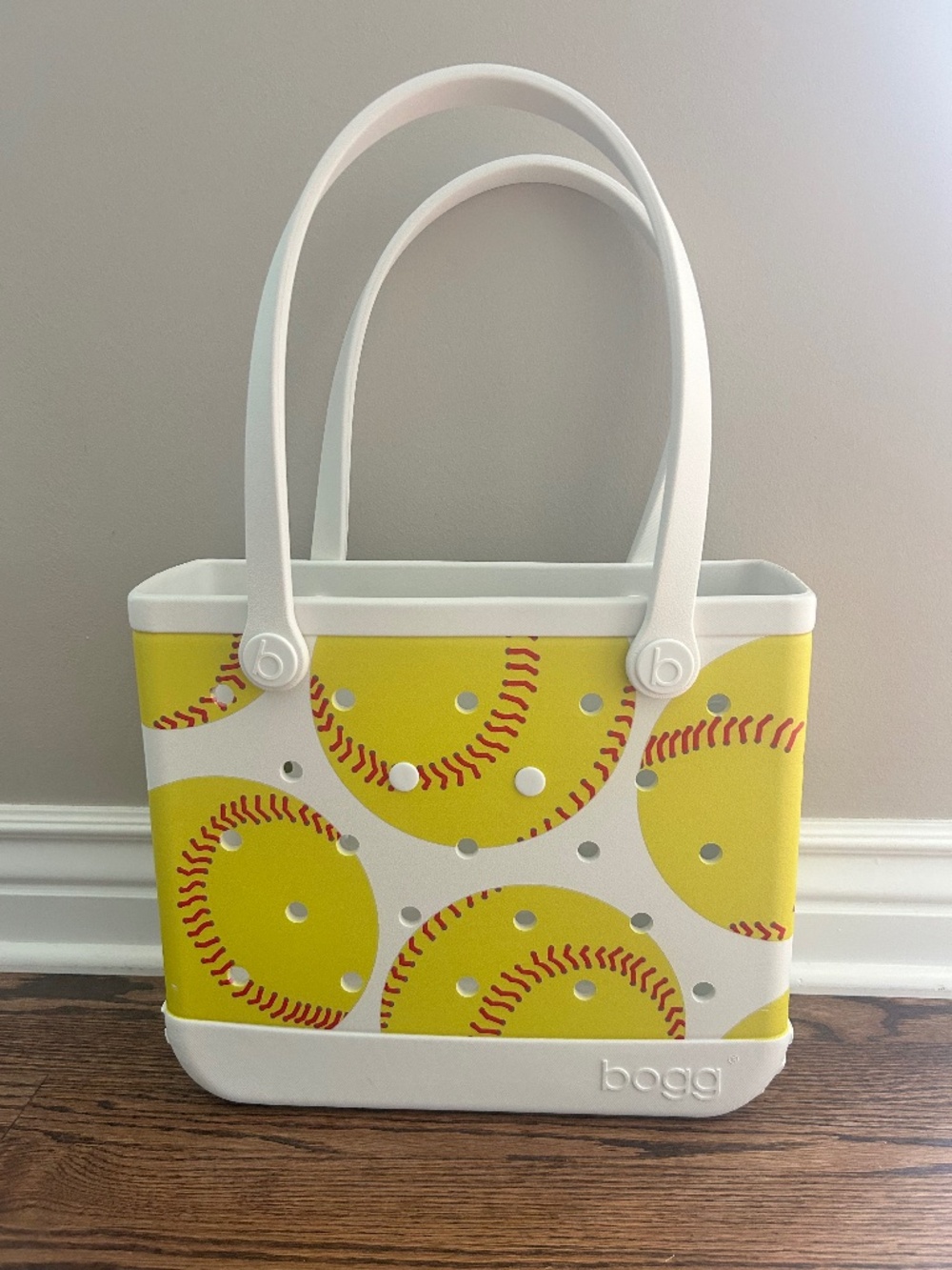 BOGG White & Yellow Softball rubber durable Tote Bag